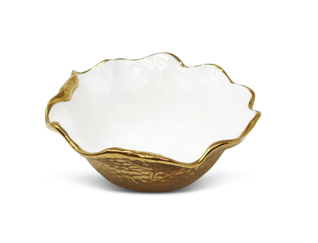 Set of 4 White/Gold Soup Bowls New Bone China Scalloped Edge
