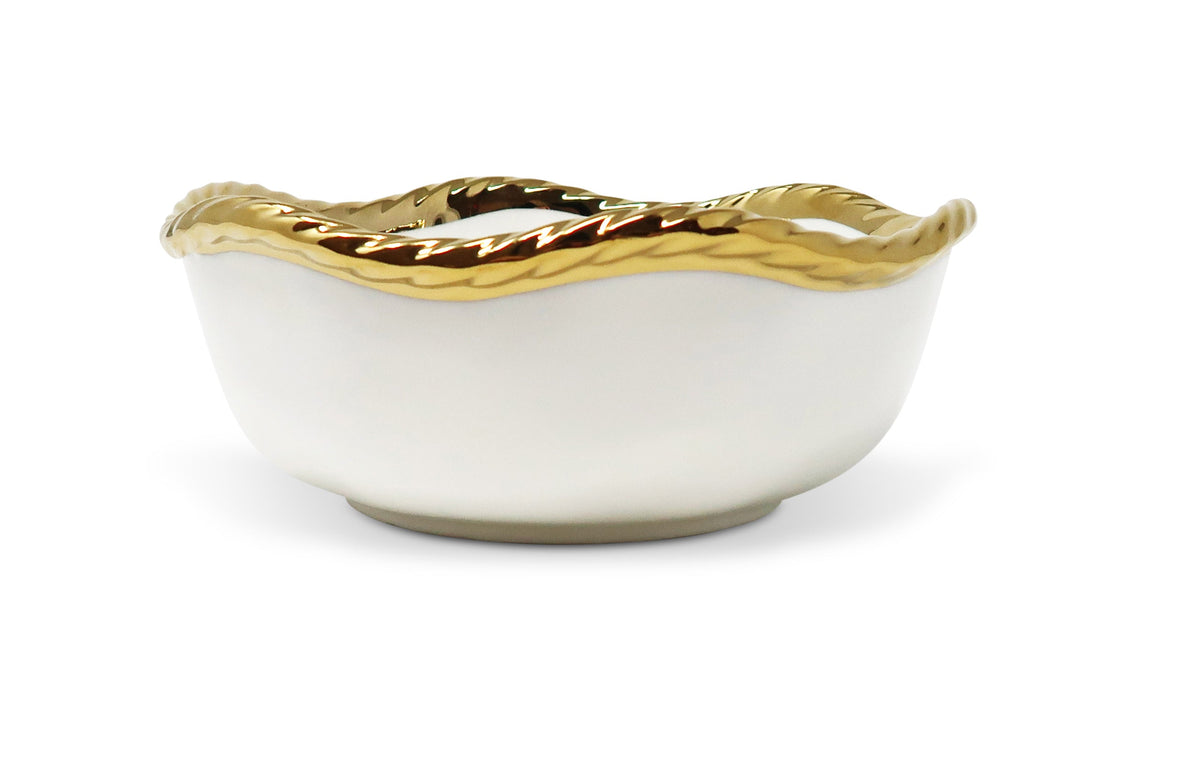 Set of 4 White Soup Bowls New Bone China with Gold Rope Edge