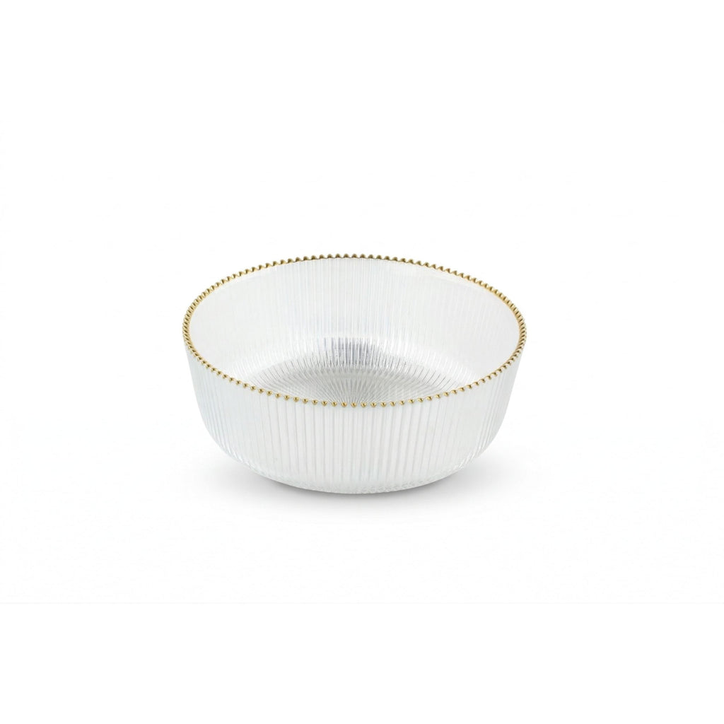 Clear Glass Salad Bowl Straight Cut, Ribbed with Gold Rim