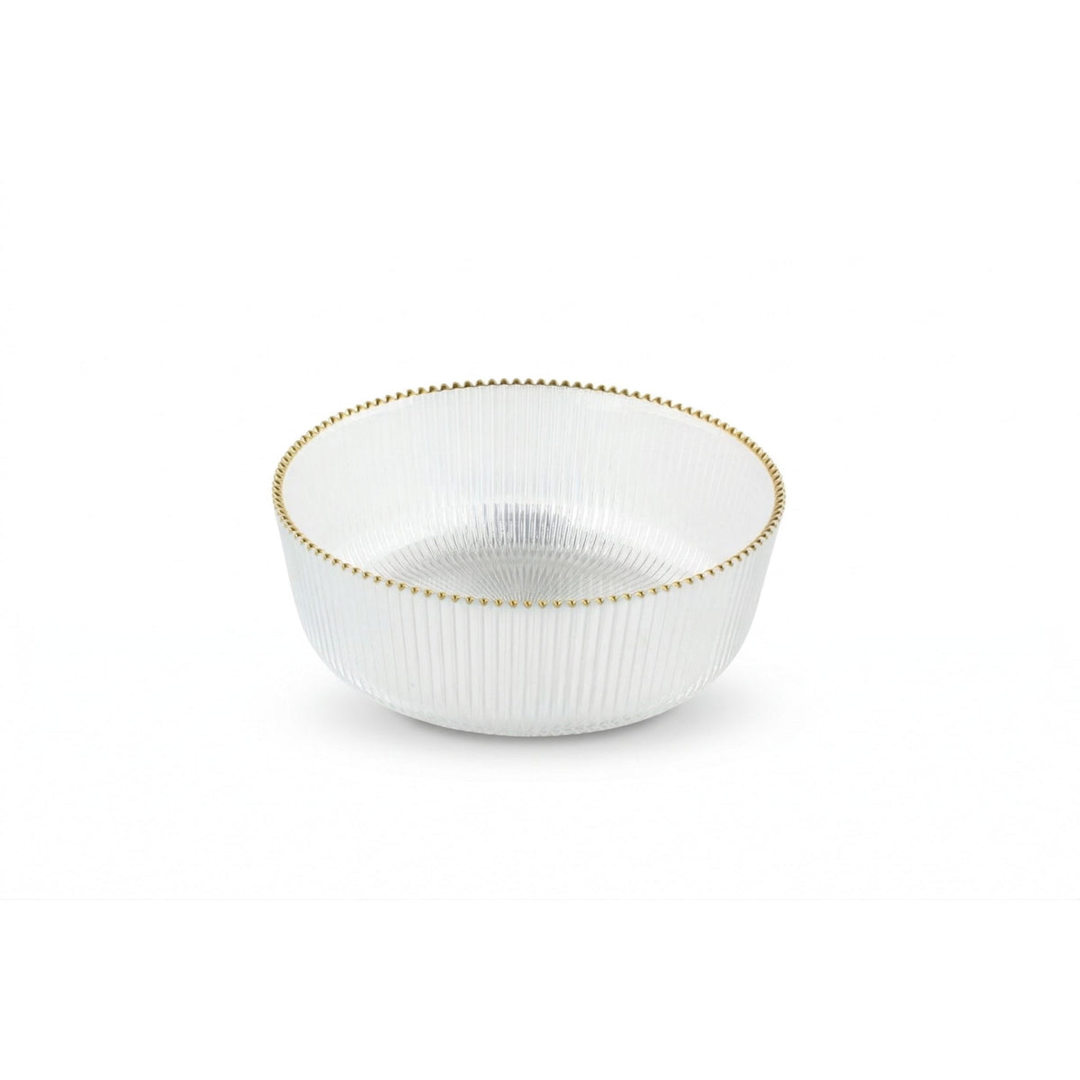 Clear Glass Salad Bowl Straight Cut, Ribbed with Gold Rim