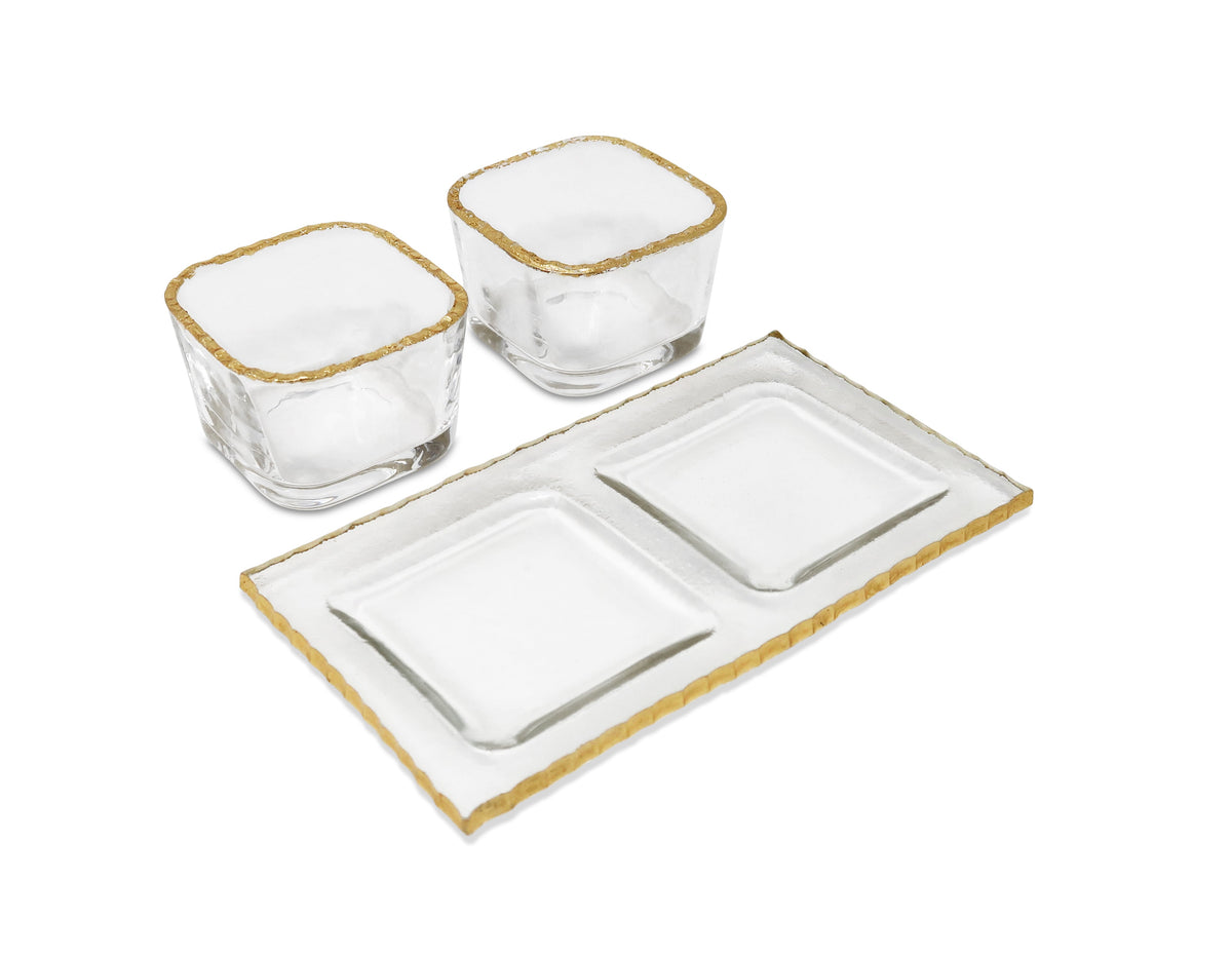 Bowl Relish Dish on Tray with Gold Rim