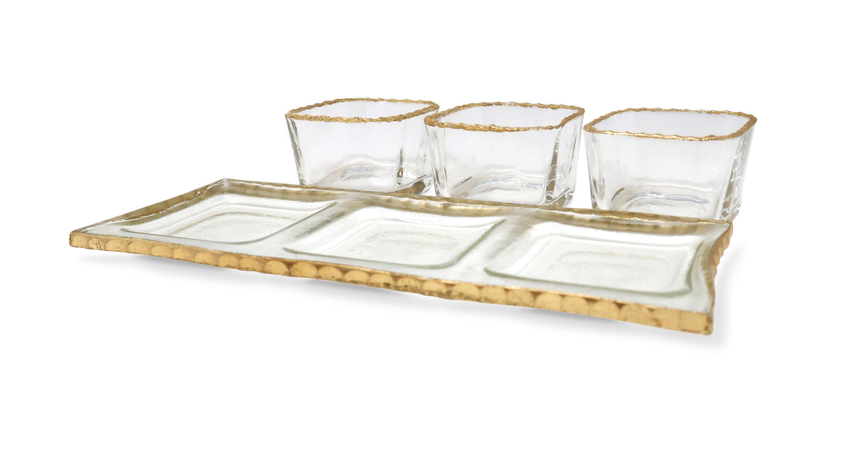 Bowl Relish Dish on Tray with Gold Rim