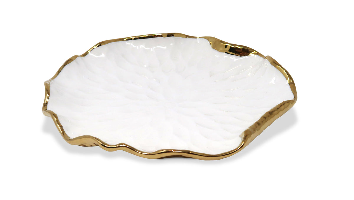 Set of 4 White Salad Plates New Bone China with Gold Scalloped Edge