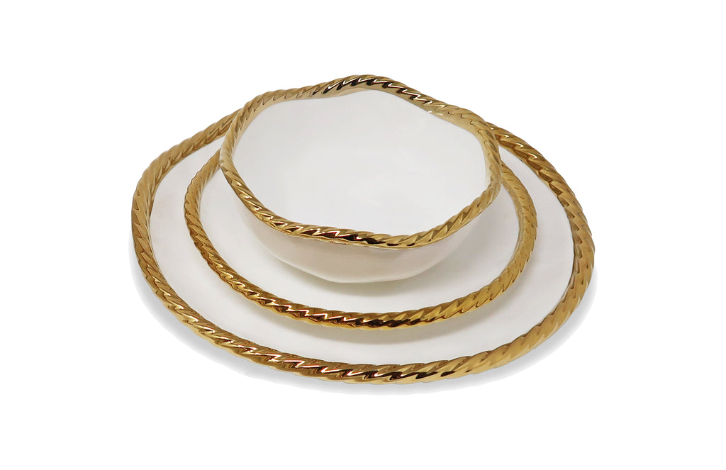 Set of 4 White Soup Bowls New Bone China with Gold Rope Edge