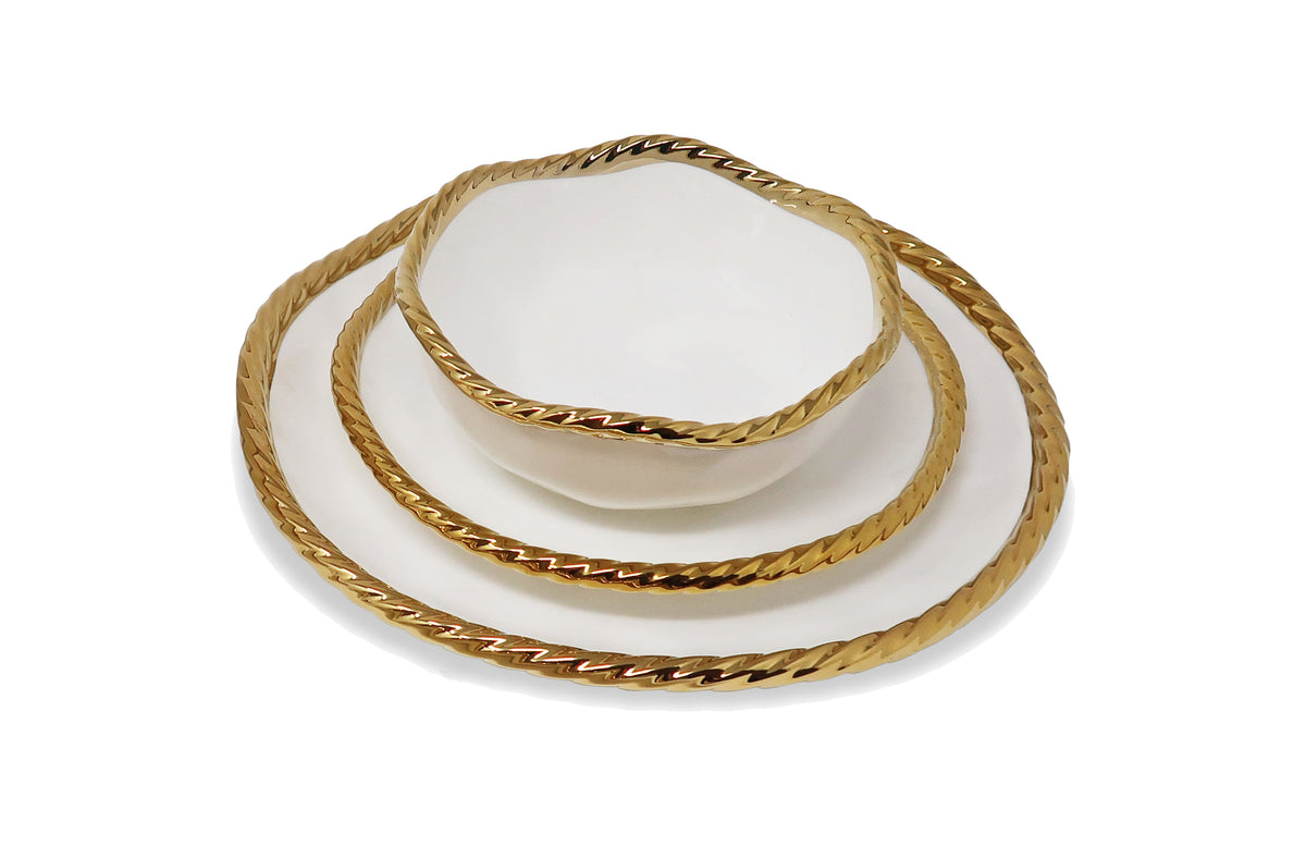 Set of 4 White Soup Bowls New Bone China with Gold Rope Edge