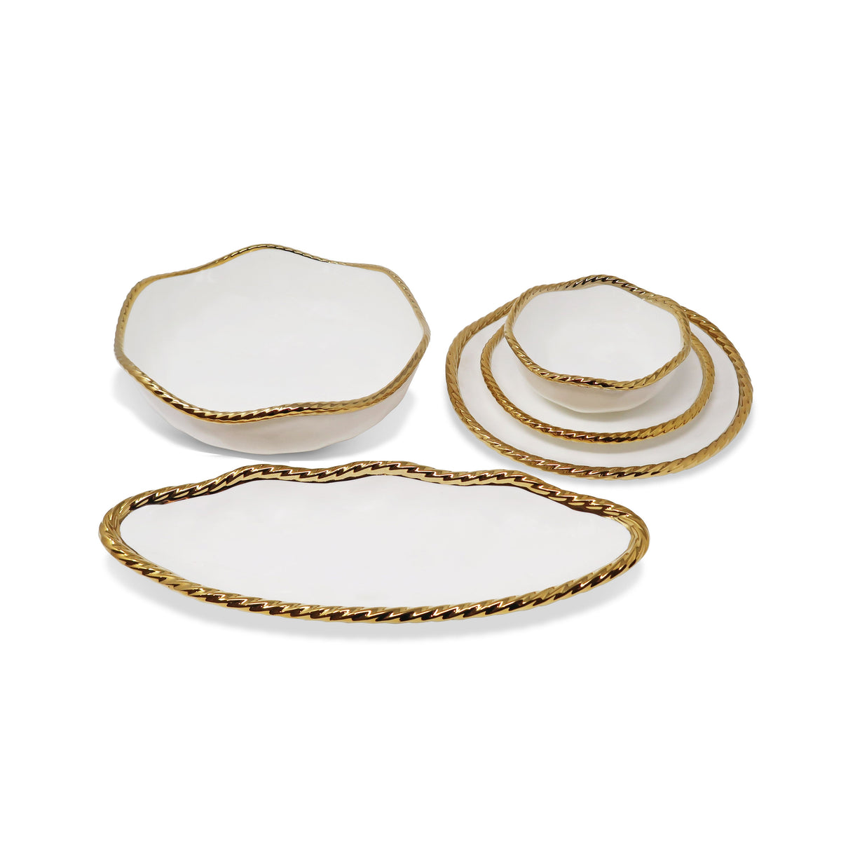 White Salad Bowl New Bone China with Gold Rope Edge