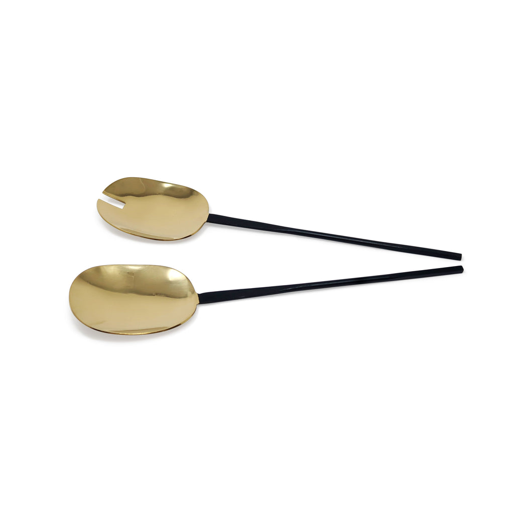 Set of 2 Salad Servers Gold with Black Handles