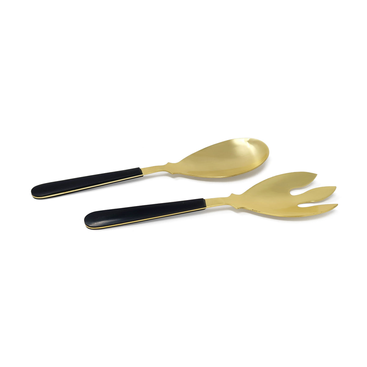 Set of 2 Gold Salad Servers with Black Handles