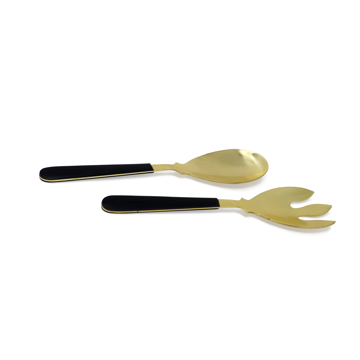 Set of 2 Gold Salad Servers with Black Handles