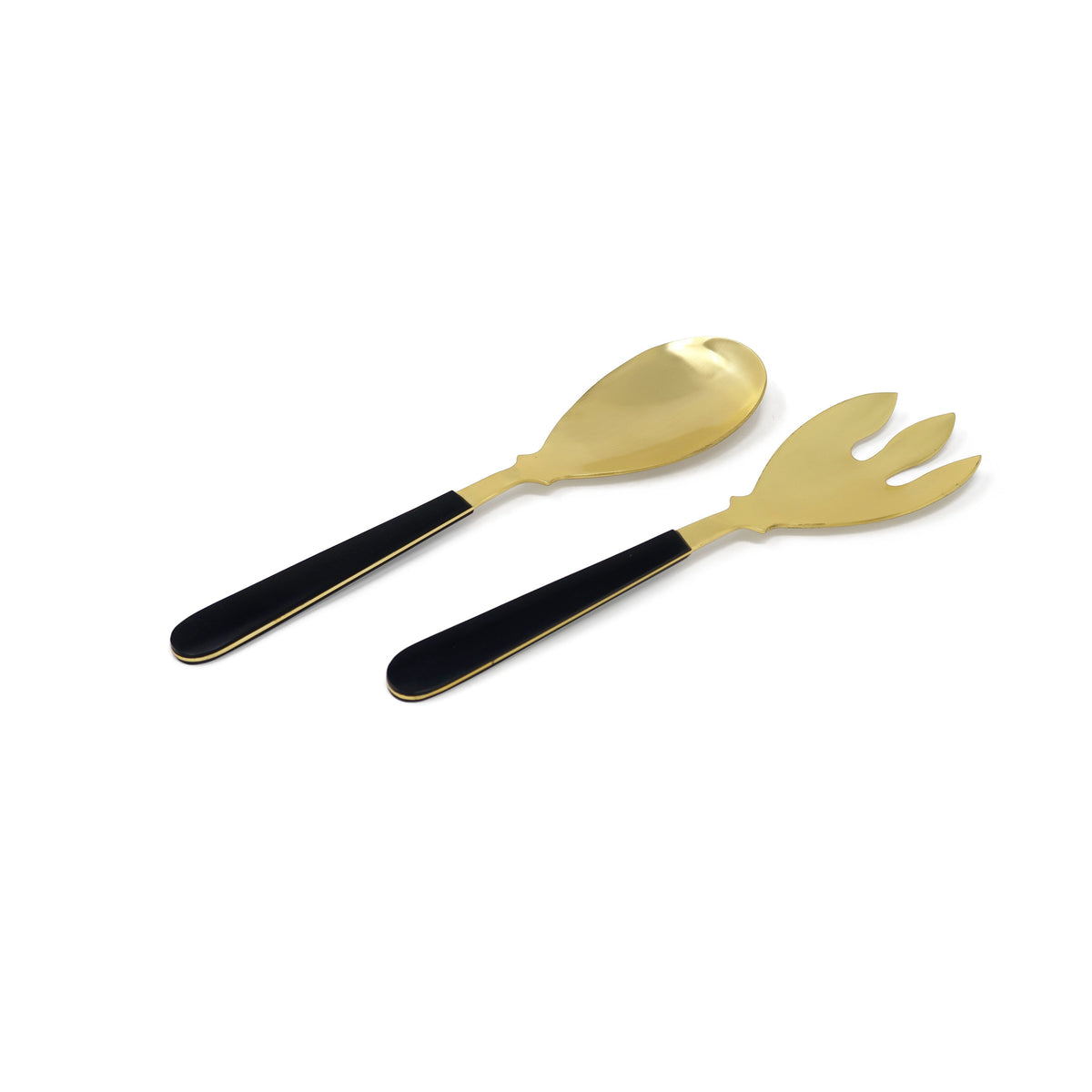 Set of 2 Gold Salad Servers with Black Handles