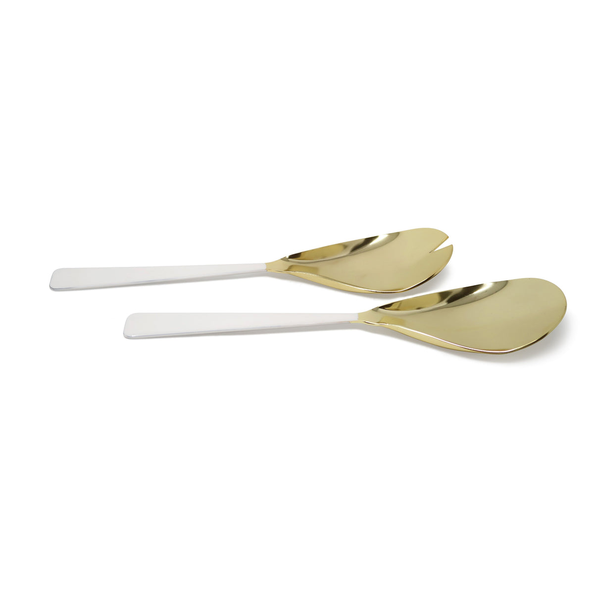Set of 2 Gold Salad Servers with White Handles