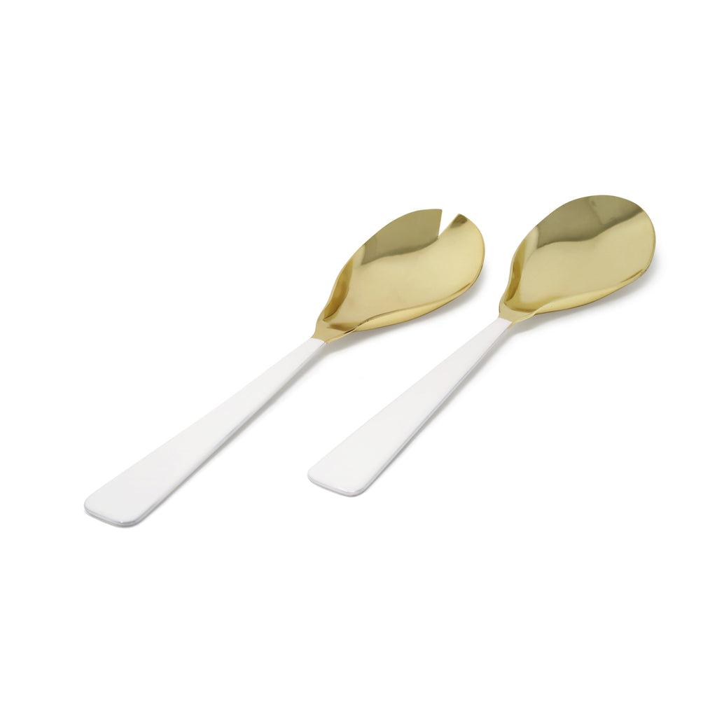 Set of 2 Gold Salad Servers with White Handles