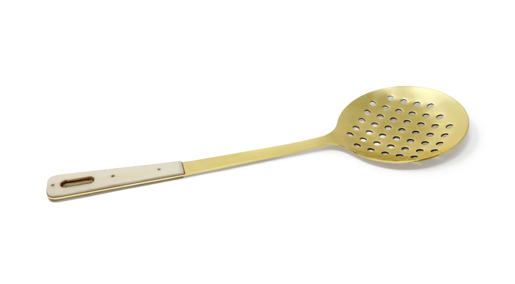 Set of 4 Serving Utensils Gold with Marble Handles