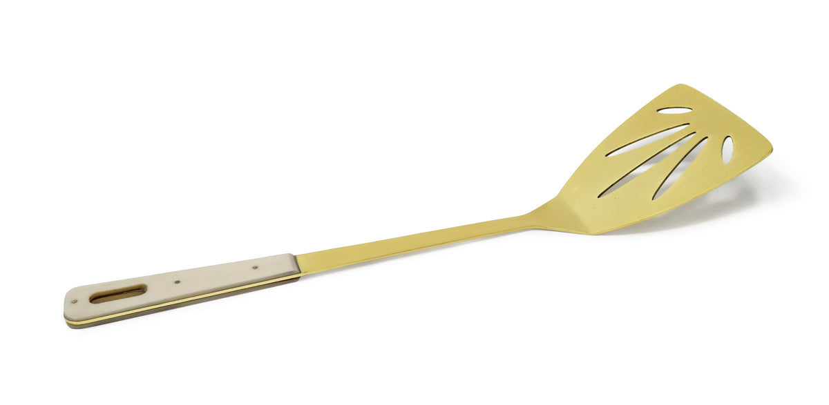 Set of 4 Serving Utensils Gold with Marble Handles