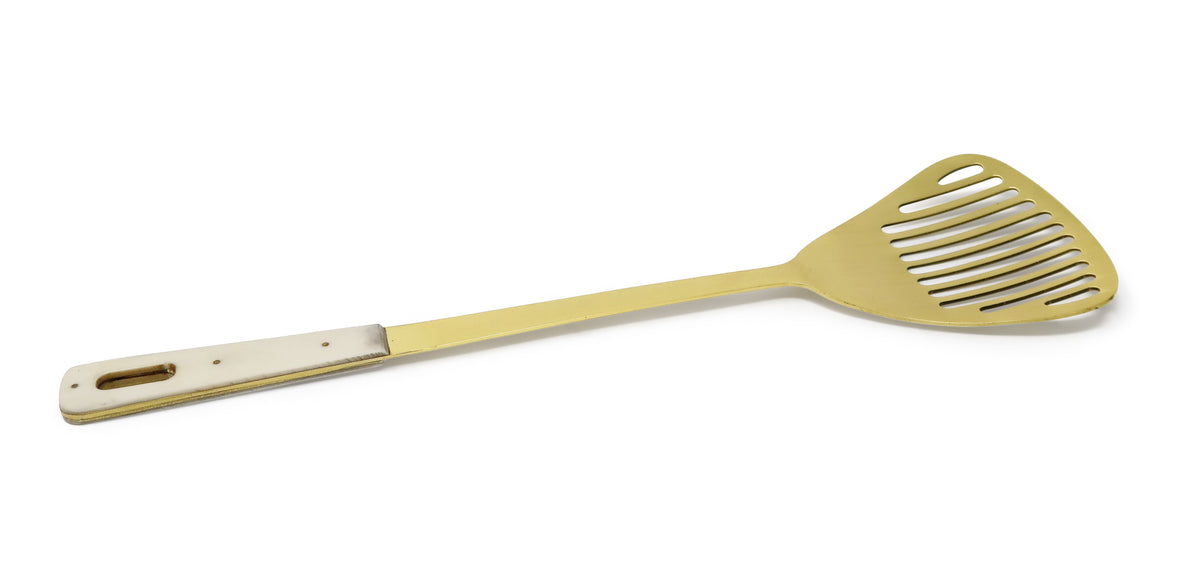 Set of 4 Serving Utensils Gold with Marble Handles
