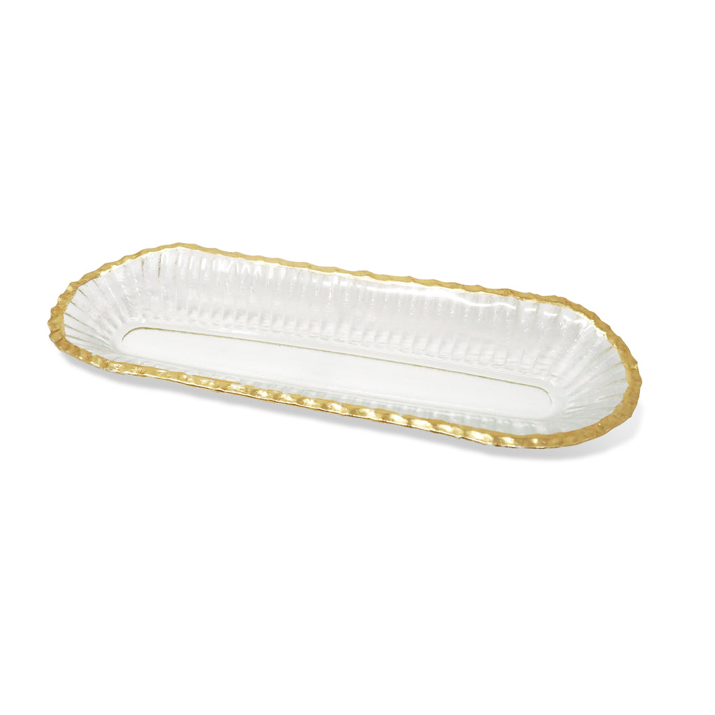 Glass Oval Tray with Gold Rim
