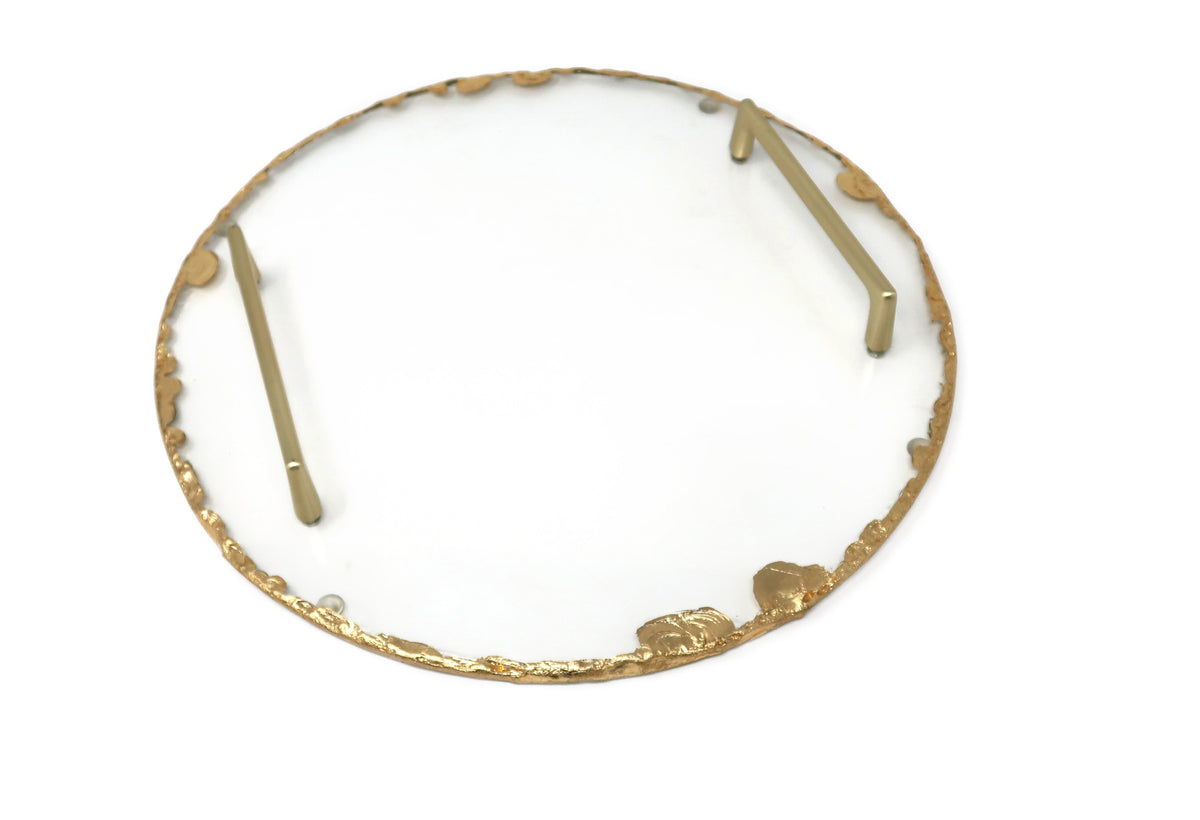 Glass Tray with Gold Rim and Handles