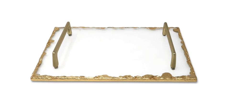 Glass Tray with Gold Rim and Handles