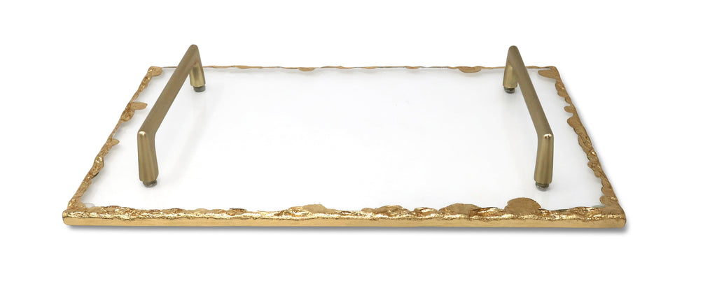Glass Tray with Gold Rim and Handles