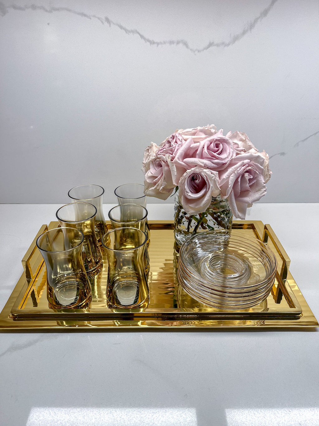 Serving Tray with Handles and Glossy Textured Design