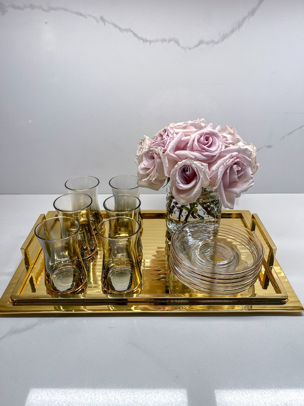 Serving Tray with Handles and Glossy Textured Design