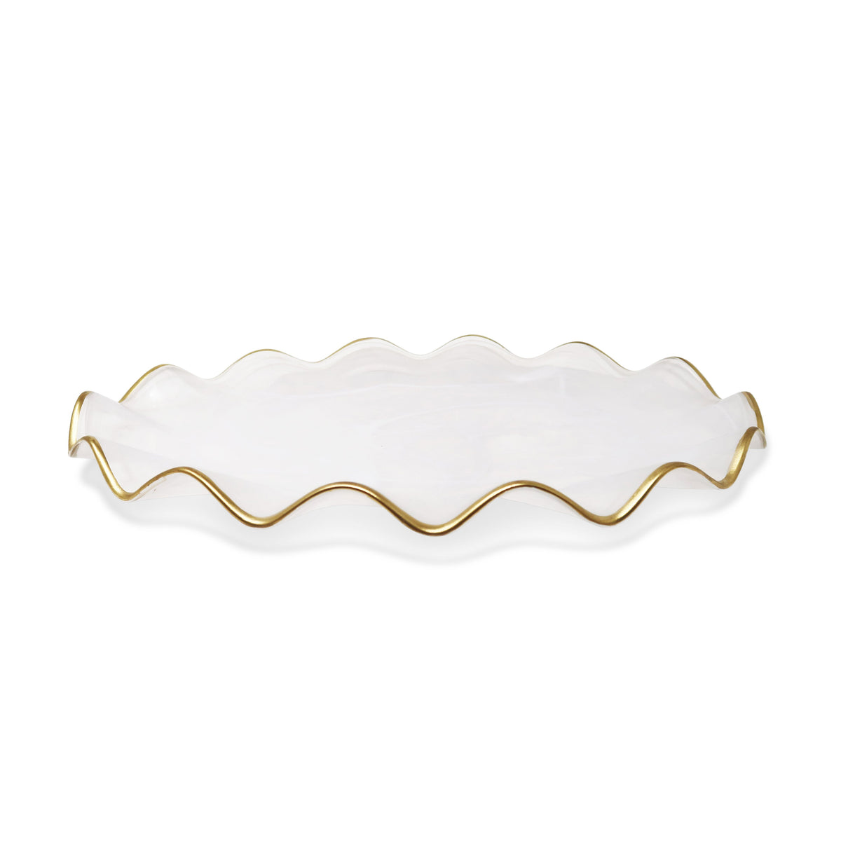 White Alabaster Oval Tray with Gold Ruffled Border (2 sizes)