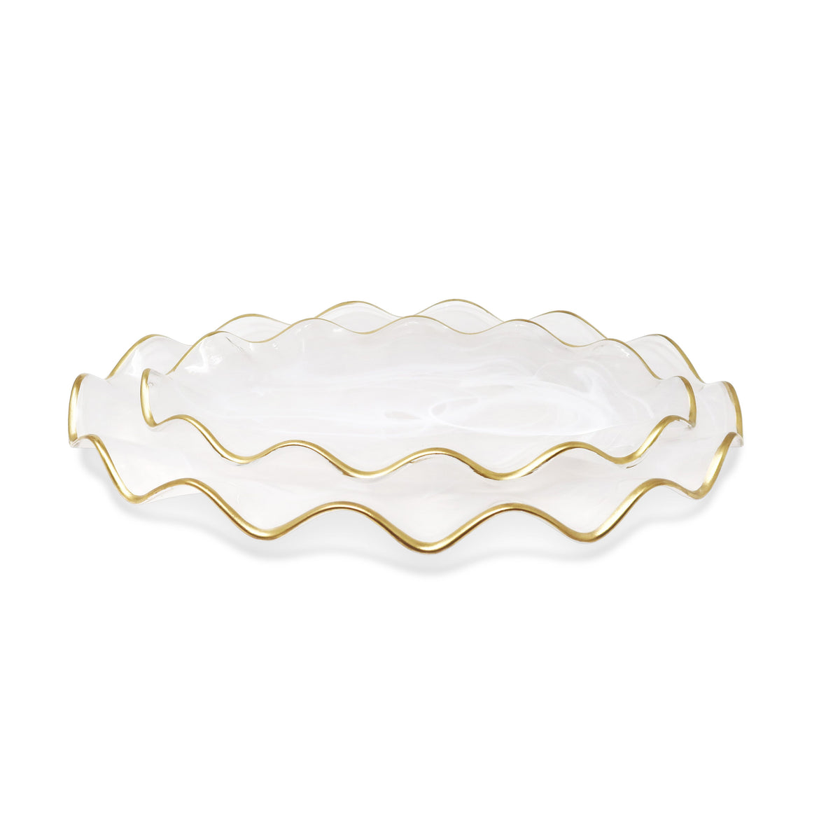 White Alabaster Oval Tray with Gold Ruffled Border (2 sizes)