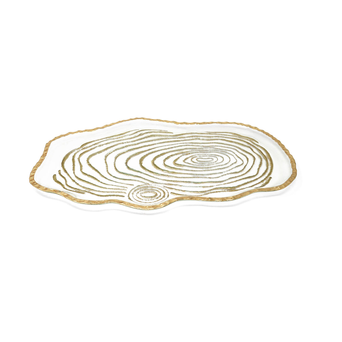 Glass Oval Tray with Gold Grained Design
