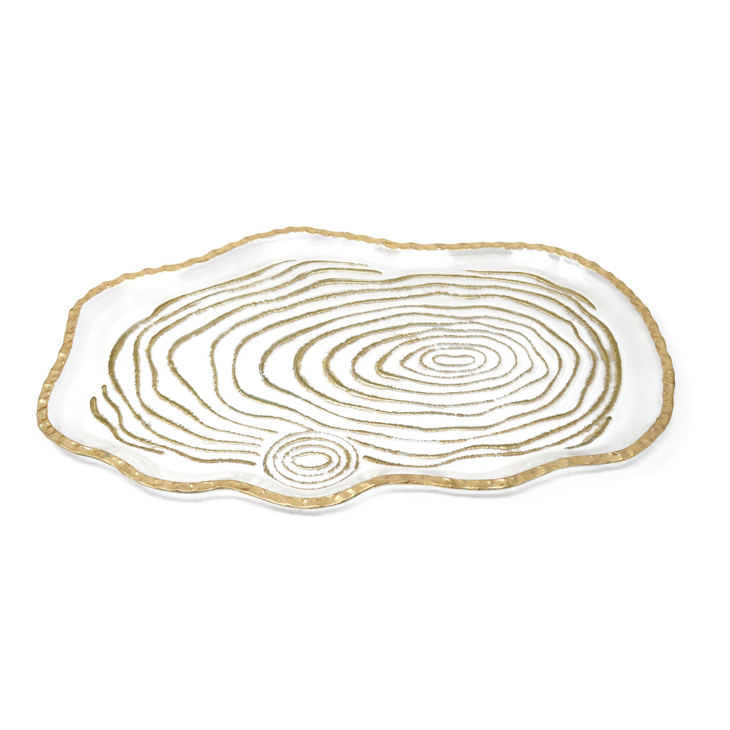Glass Oval Tray with Gold Grained Design