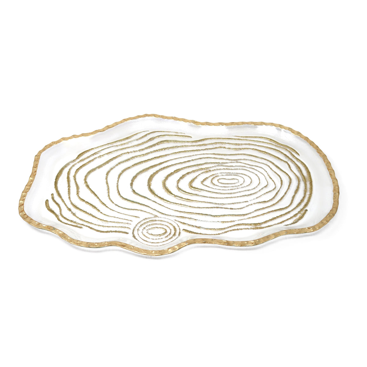 Glass Oval Tray with Gold Grained Design