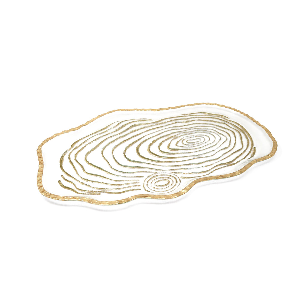 Glass Oval Tray with Gold Grained Design