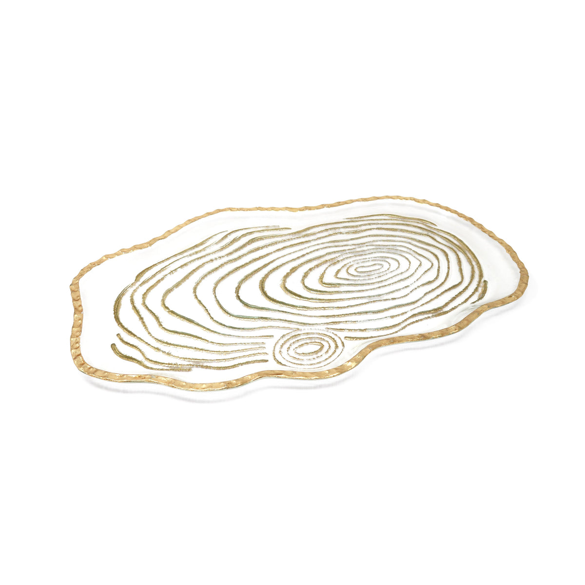Glass Oval Tray with Gold Grained Design