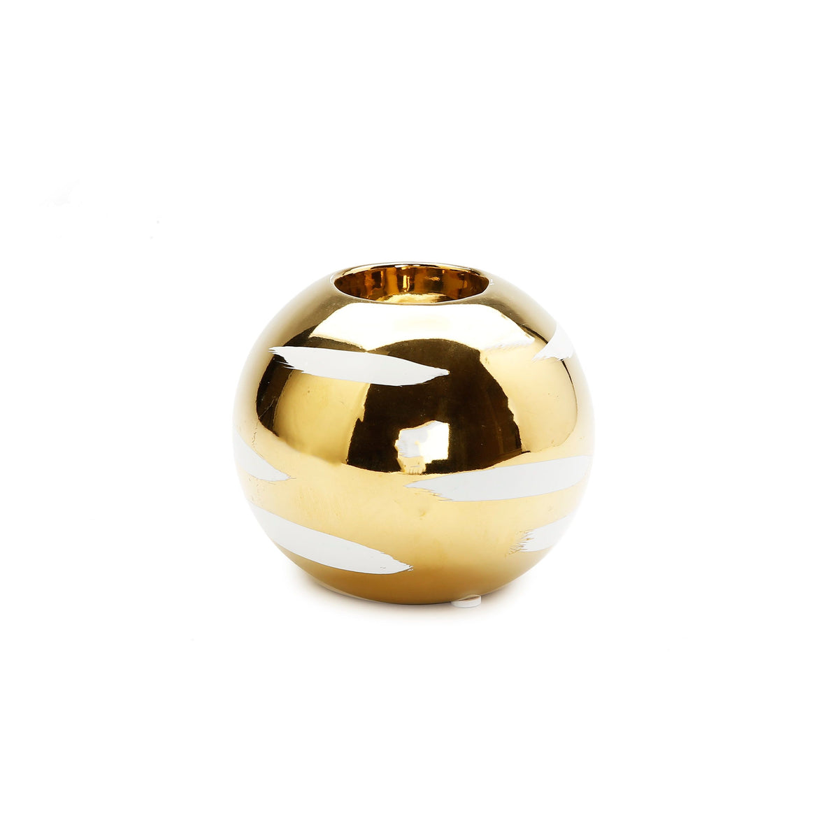 Gold Tea Light Holder with White Block Design