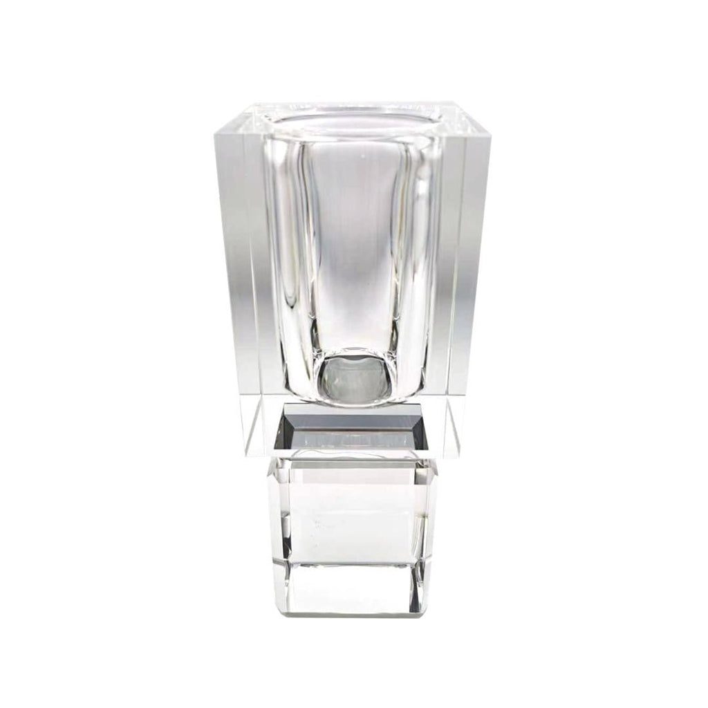 Block Vase with Reflection on Base, 2.75" x 2.75" x 7"H
