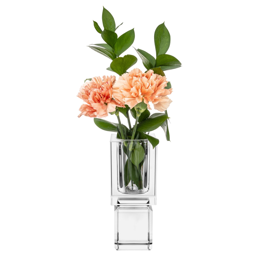 Block Vase with Reflection on Base, 2.75" x 2.75" x 7"H