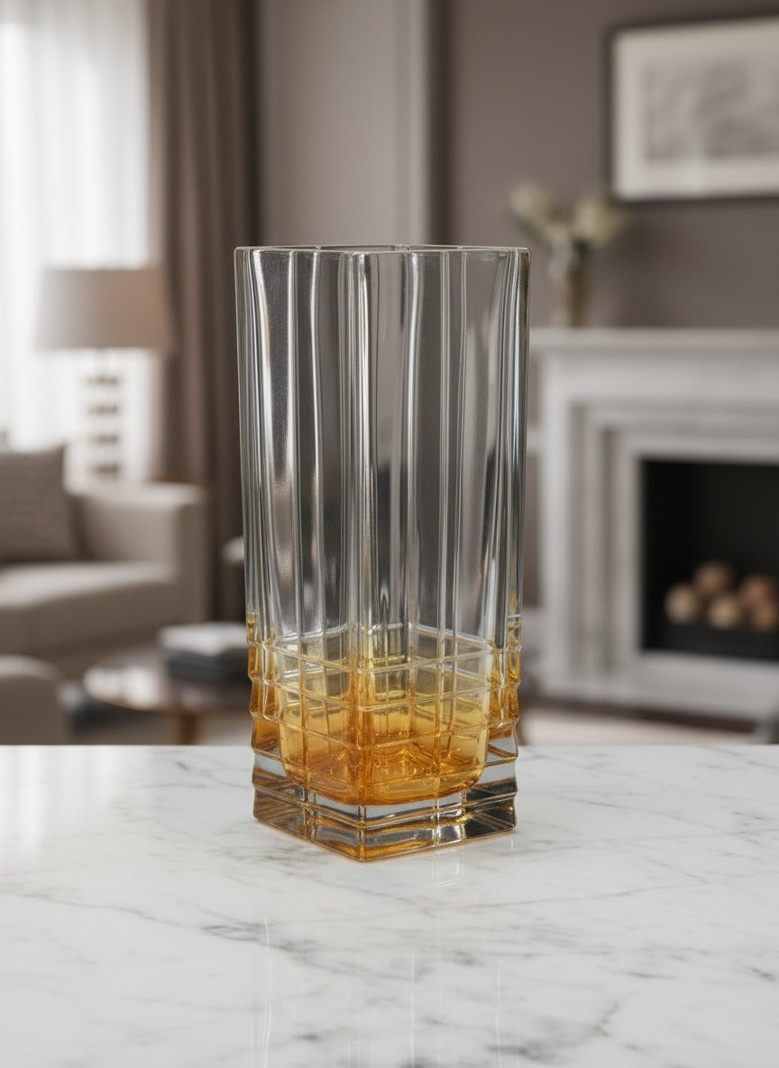 Square Vase with Diamond Cut and Shade on Bottom