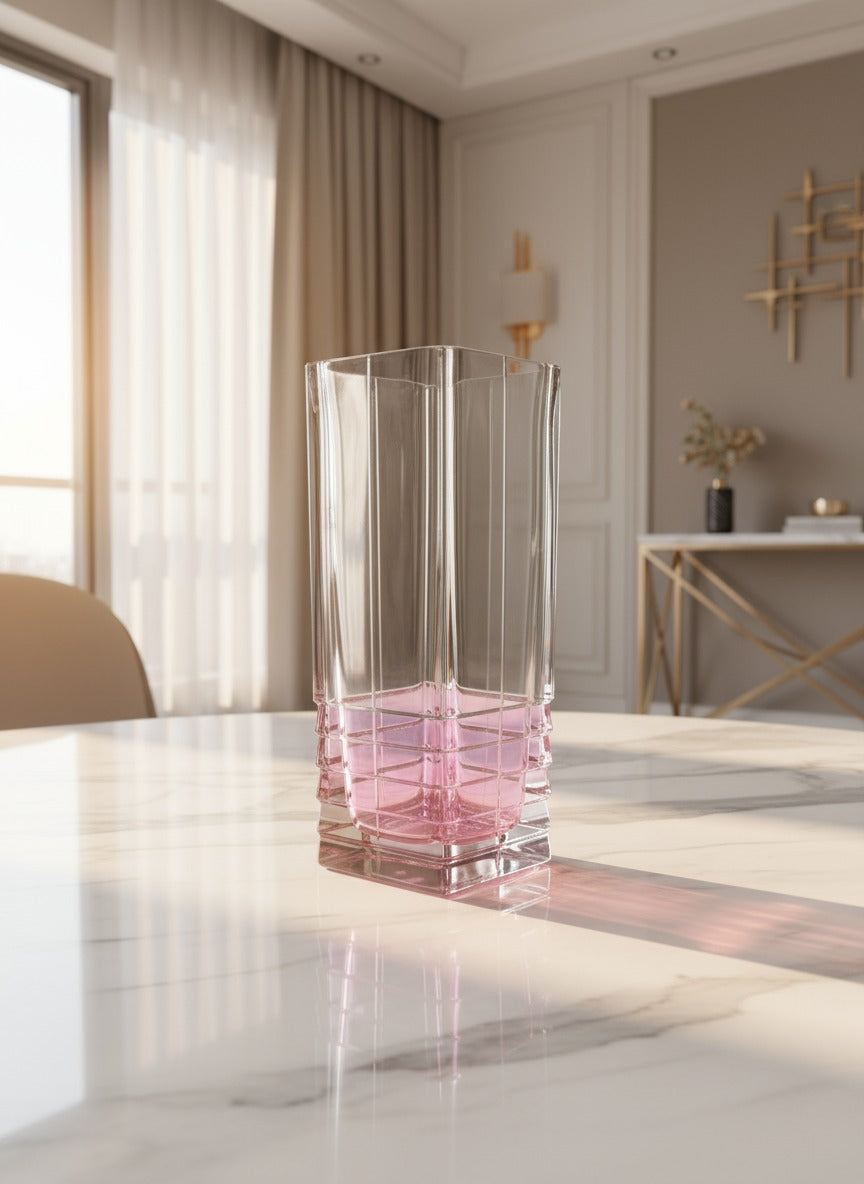 Square Vase with Diamond Cut and Shade on Bottom