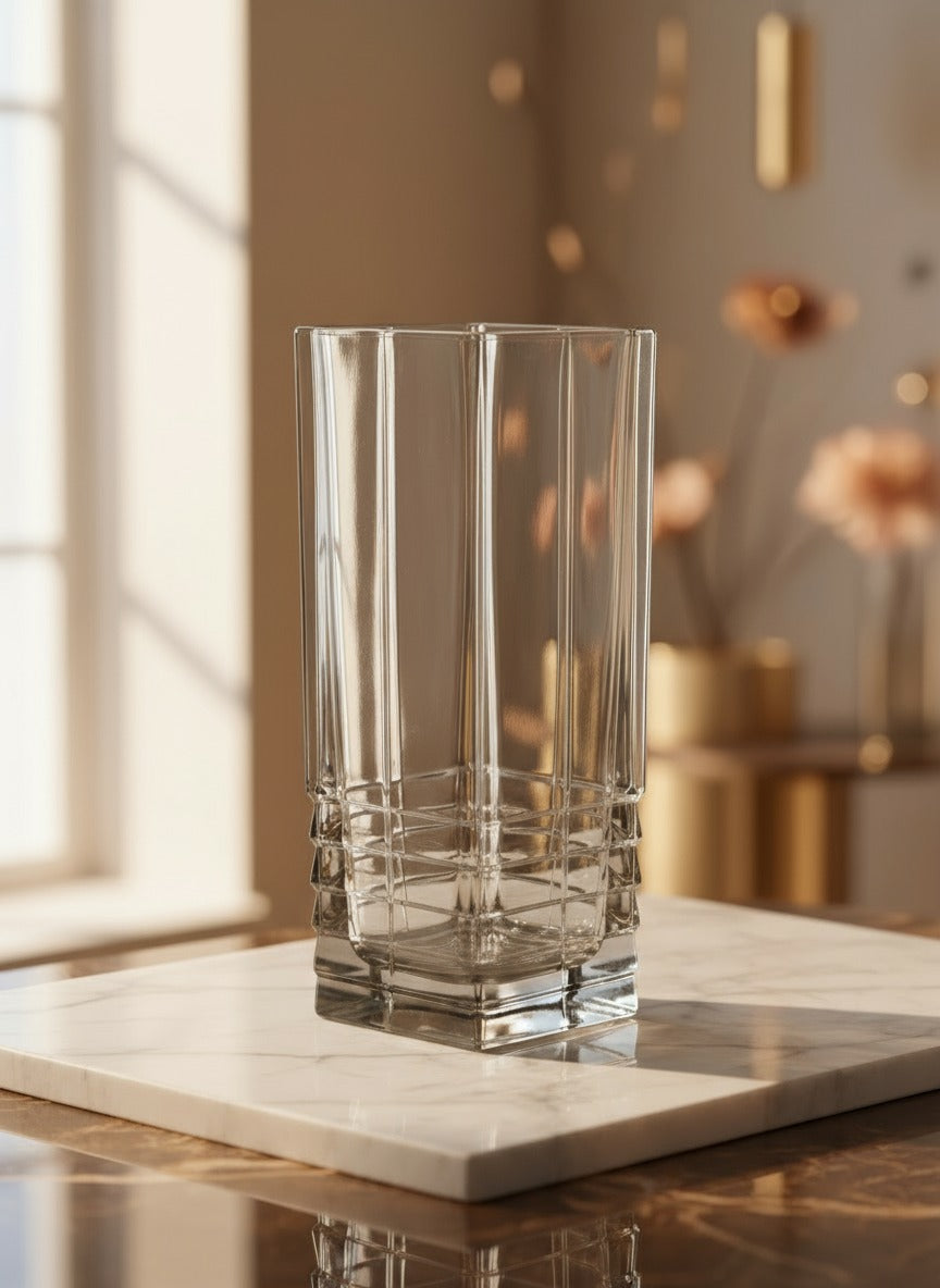 Square Vase with Diamond Cut and Shade on Bottom