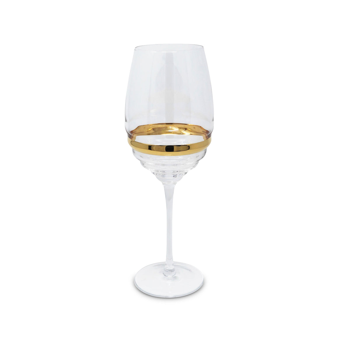 Set of 6 Glasses with Linear Design and Gold Stripe