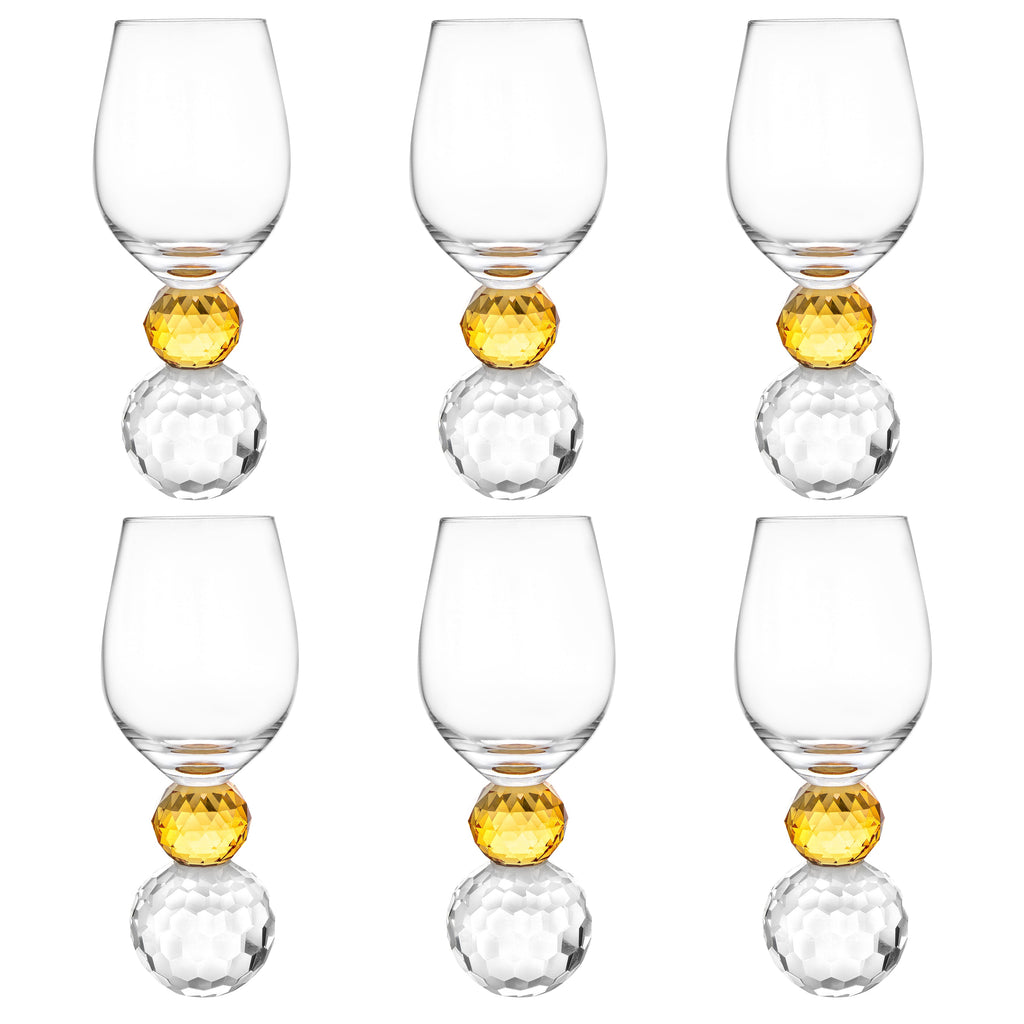 Set of 6 Glasses with Amber Ball Diamond Base