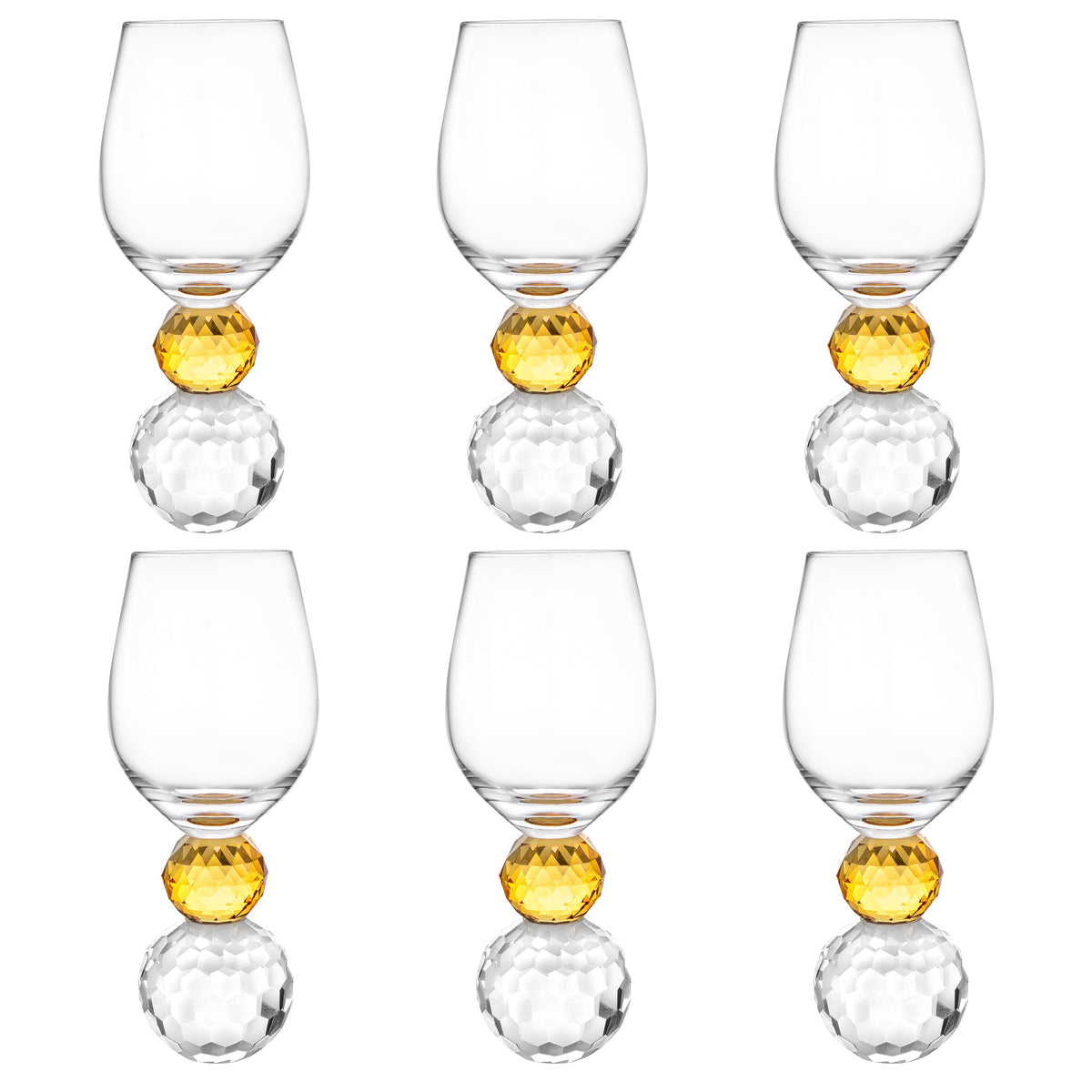 Set of 6 Glasses with Amber Ball Diamond Base