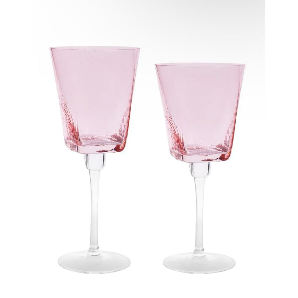 Set Of 6 Hammered Pink Glasses