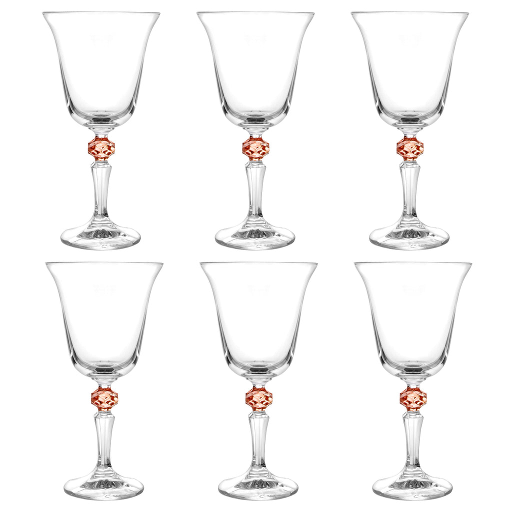 Set of 6 Glasses, with  Colored Diamond on Stem
