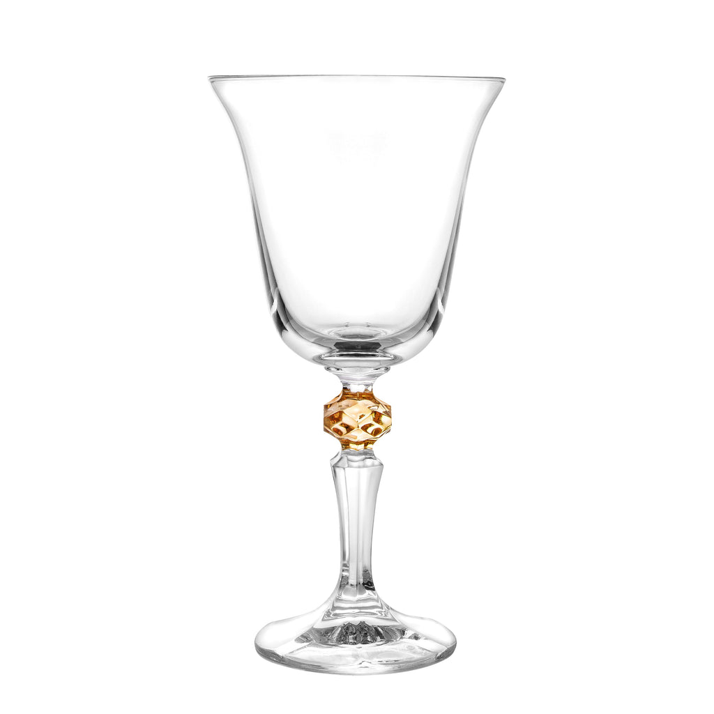 Set of 6 Glasses, with  Colored Diamond on Stem