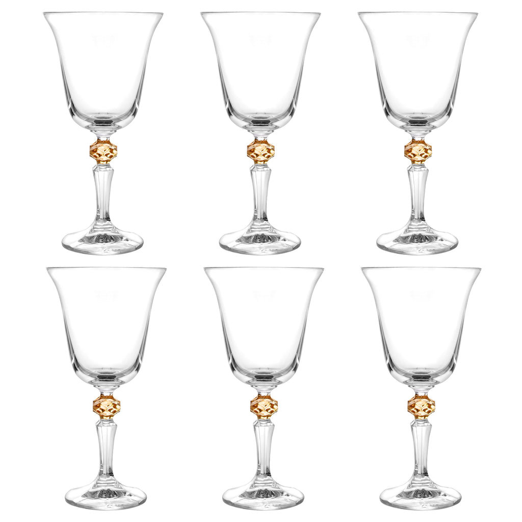 Set of 6 Glasses, with  Colored Diamond on Stem