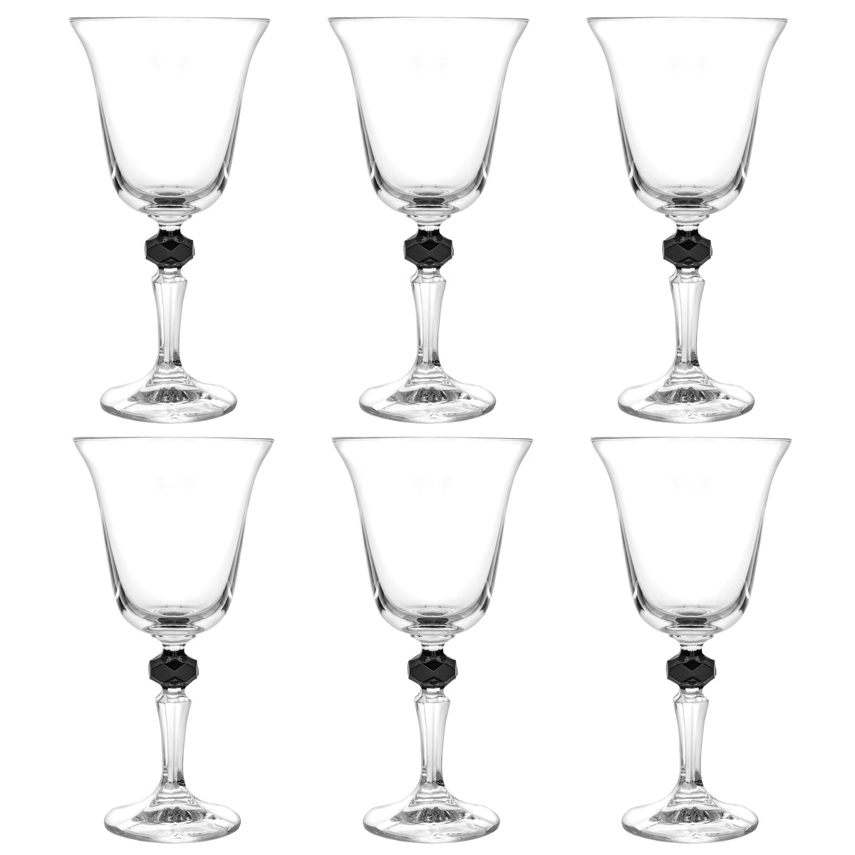 Set of 6 Glasses, with  Colored Diamond on Stem