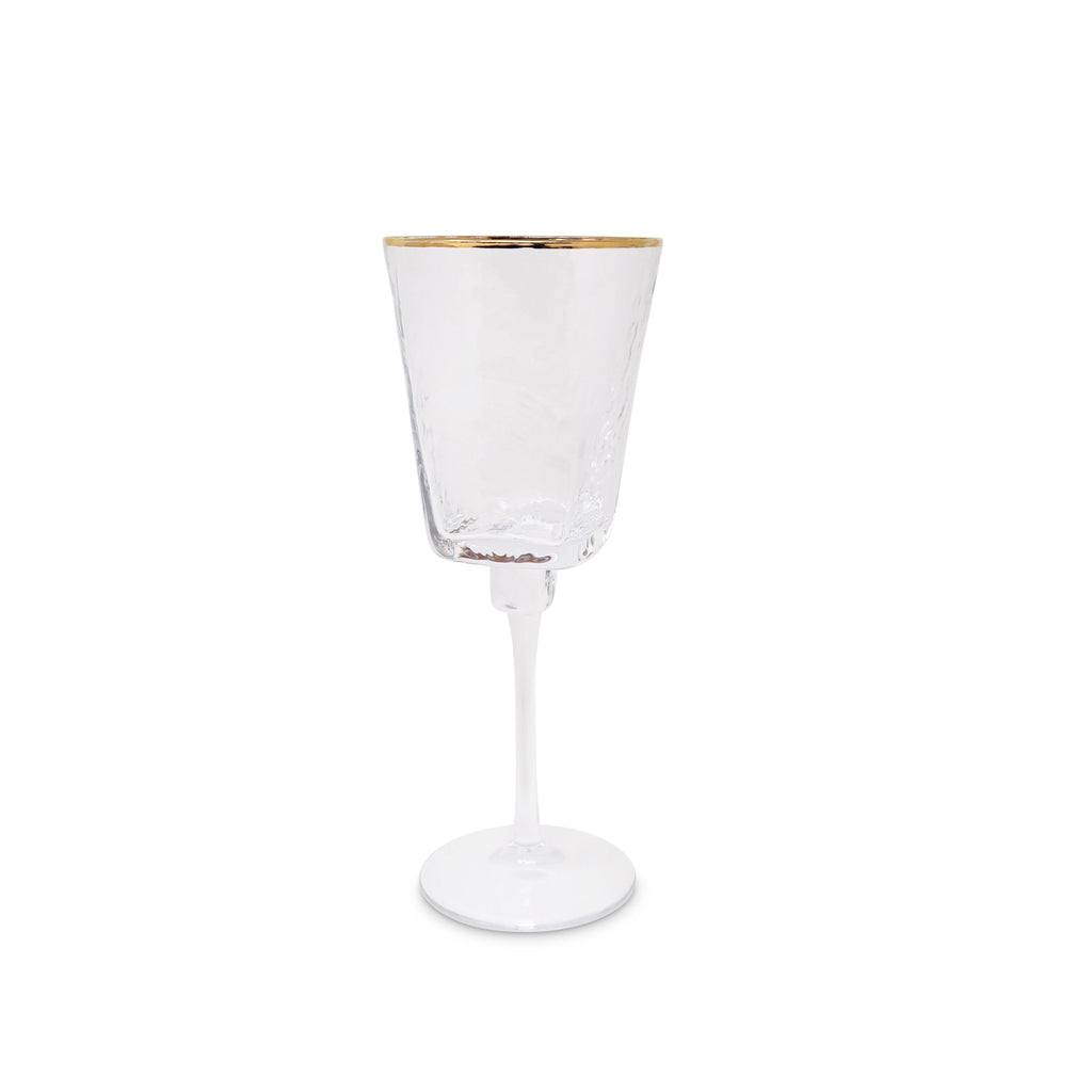 Set of 6 Square Shaped Hammered Glasses with Gold Rim