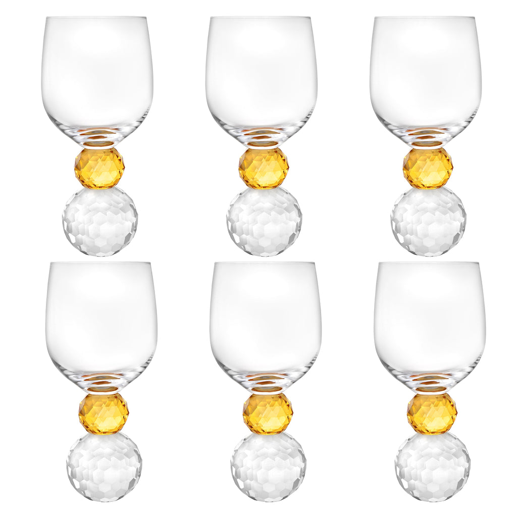 Set of 6 Glasses with Amber Ball Diamond Base