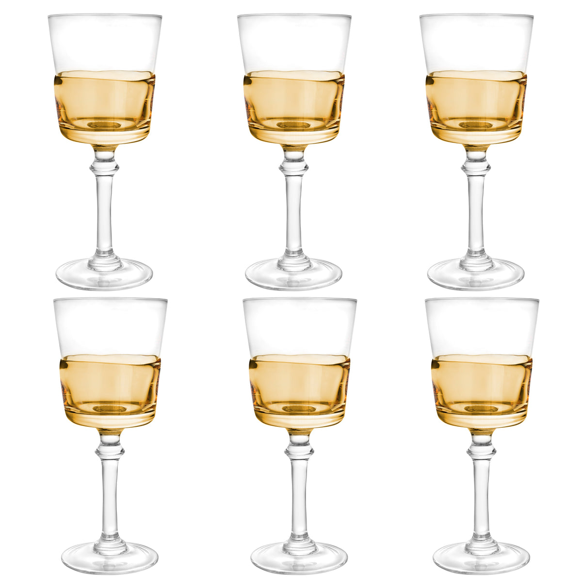 Set of 6 Glasses with  Colored Shade Bottom Half