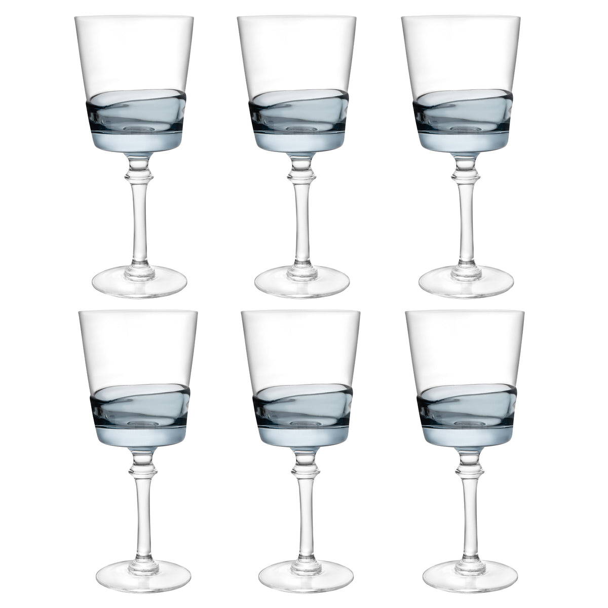 Set of 6 Glasses with  Colored Shade Bottom Half